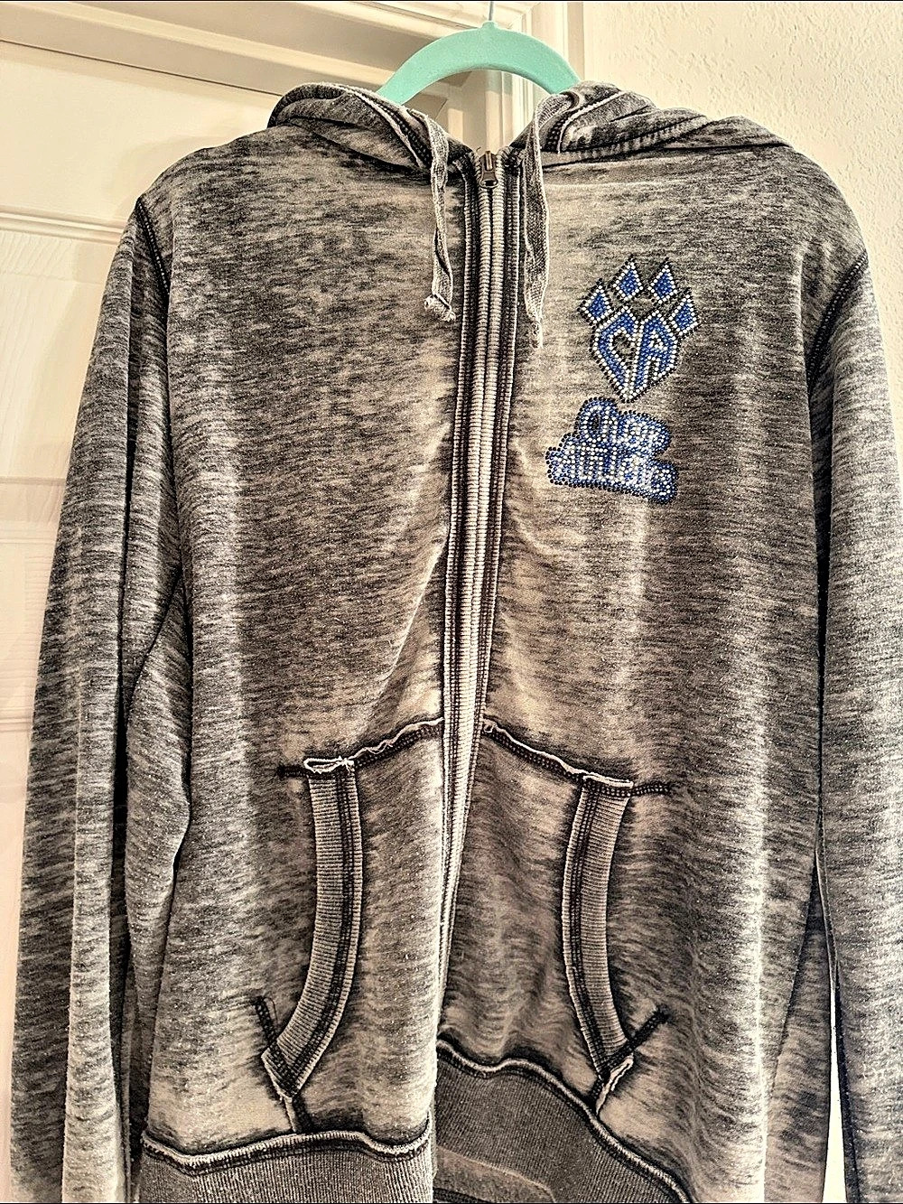 Rebel Athletic Cheer Athletics Rhinestone Full Zip Hoodie Gray & Blue